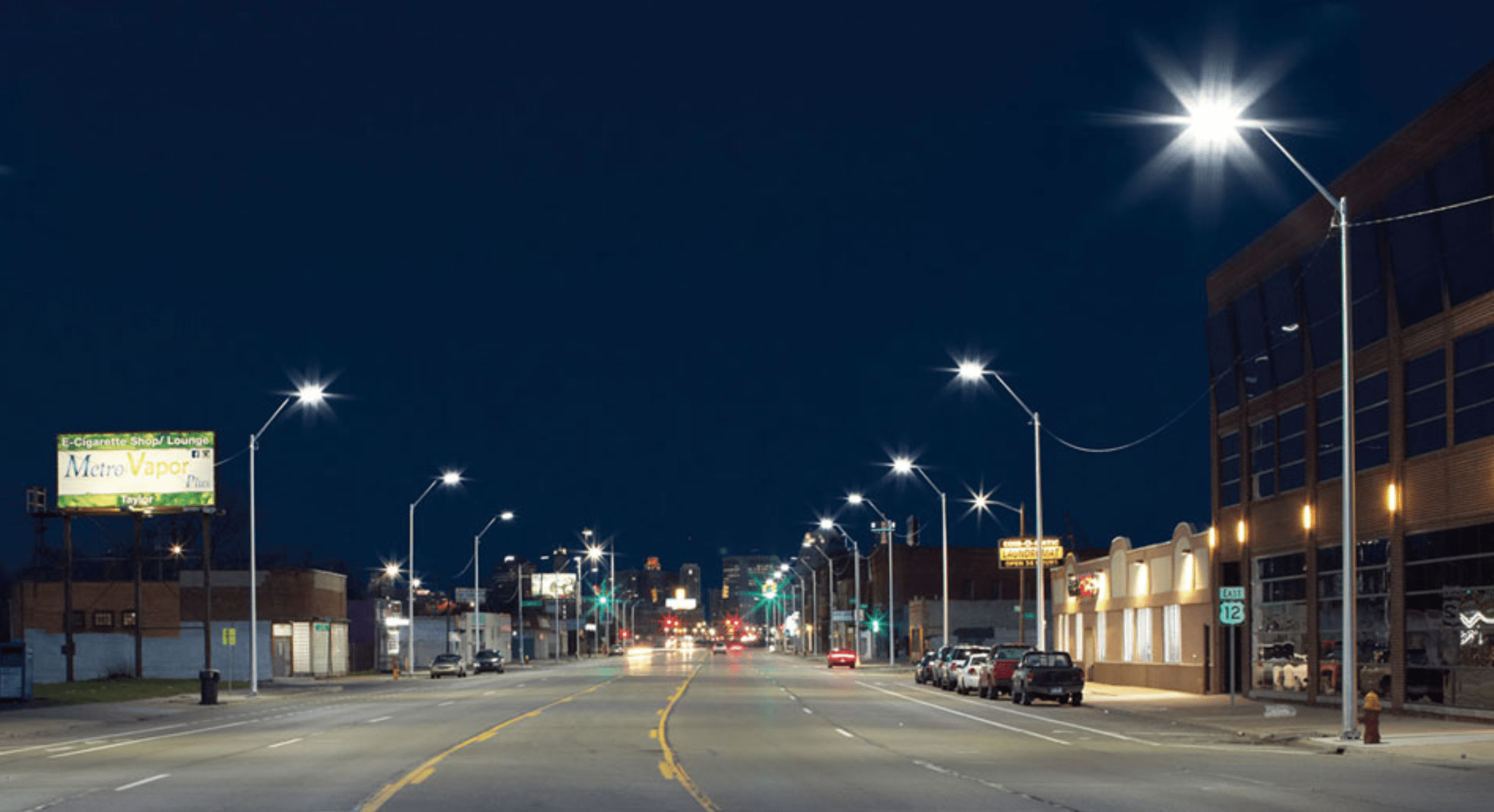 Street at night with Hapco Street Poles