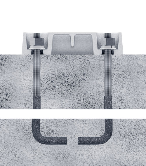 Cross section of square aluminum 4-bolt anchor base
