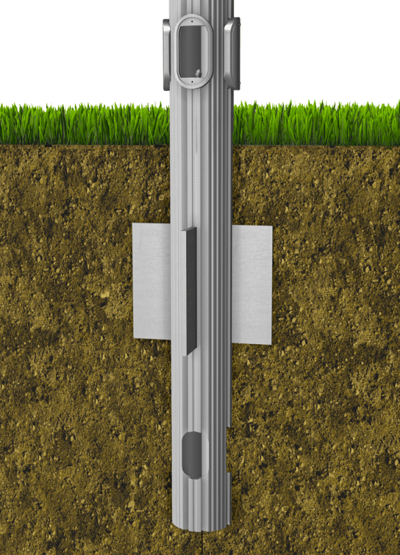 Below ground cross-section of an embedded SMART TRAC pole system