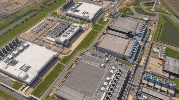 Aerial view of a data center industrial campus