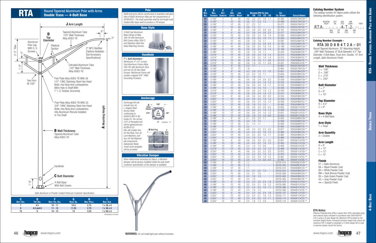 4-bolt base double truss arm catalog page