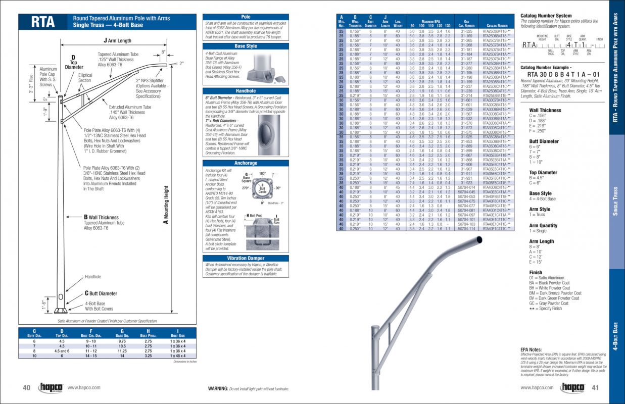 4-bolt base truss arm catalog page